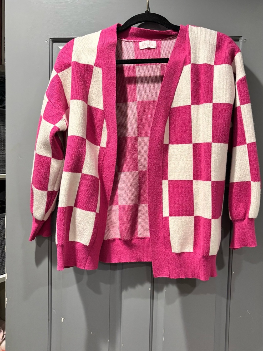Pink Lily Pink & Cream Checkerboard Open Cardigan